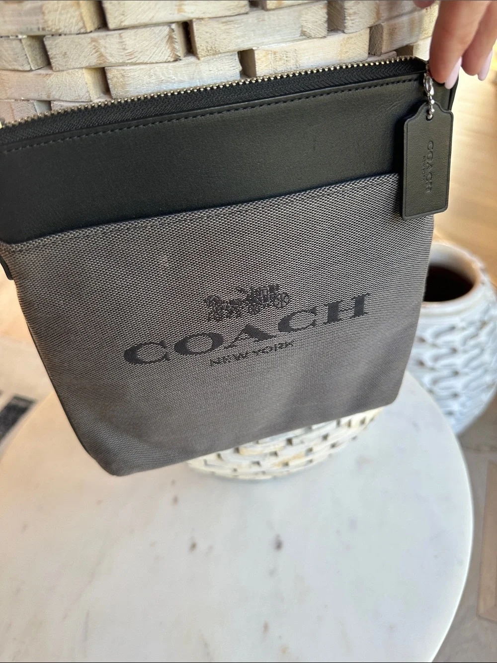 Coach Gray Canvas Messenger with Black Leather Trim